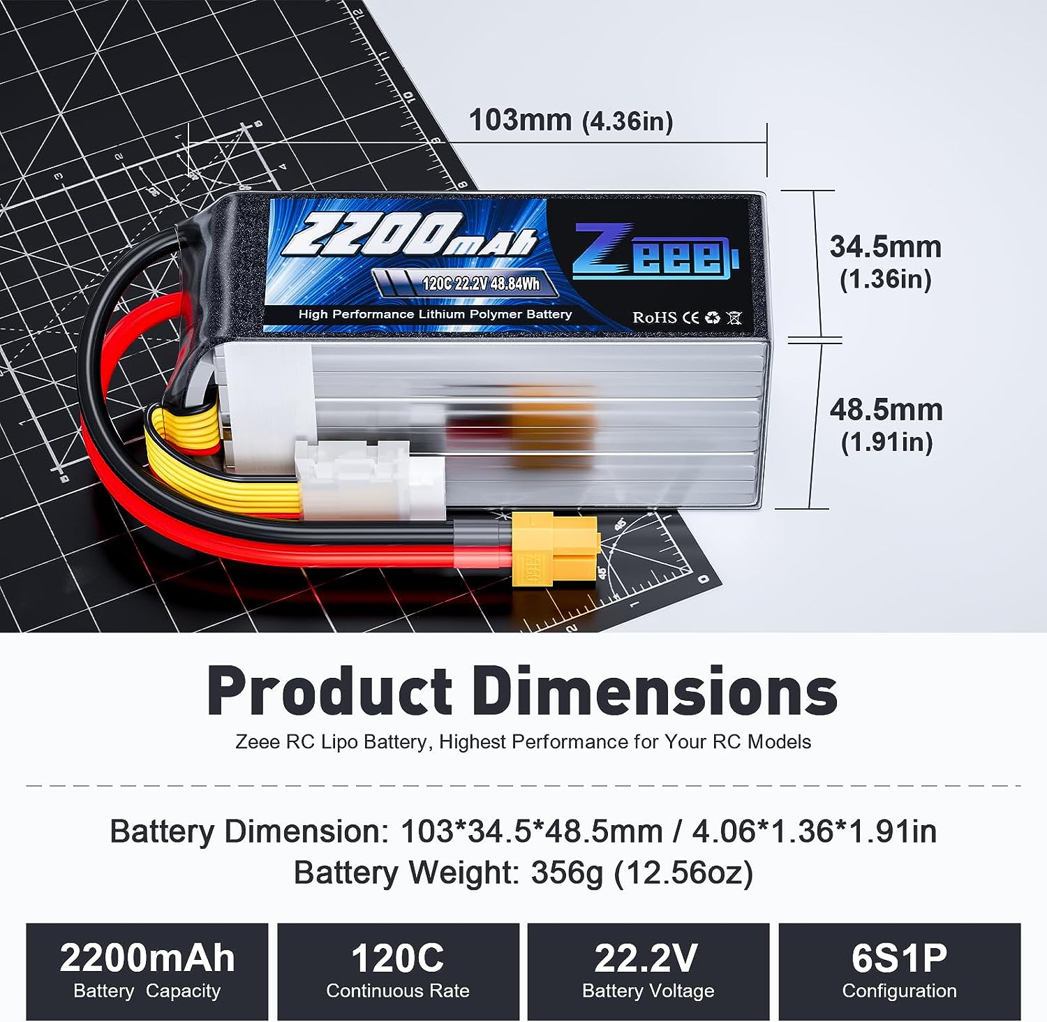 Zeee 6S 2200mAh Lipo バッテリー 22. - 6S Lipo Battery 22.2V 5000Mah のレビューと価格